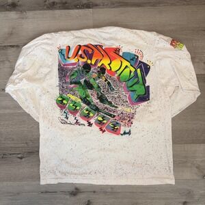 Vintage 1990 US Pro Ski Tour Long Sleeve T Shirt XL White Paint Splatter Rare